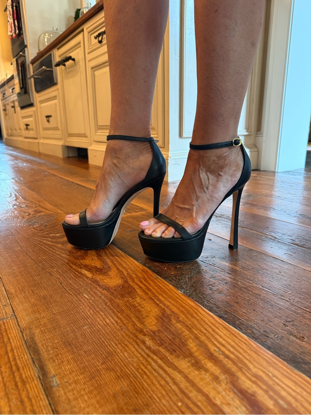 Stuart Weitzman Classic Black Platform Ankle-Strap Stiletto Heels